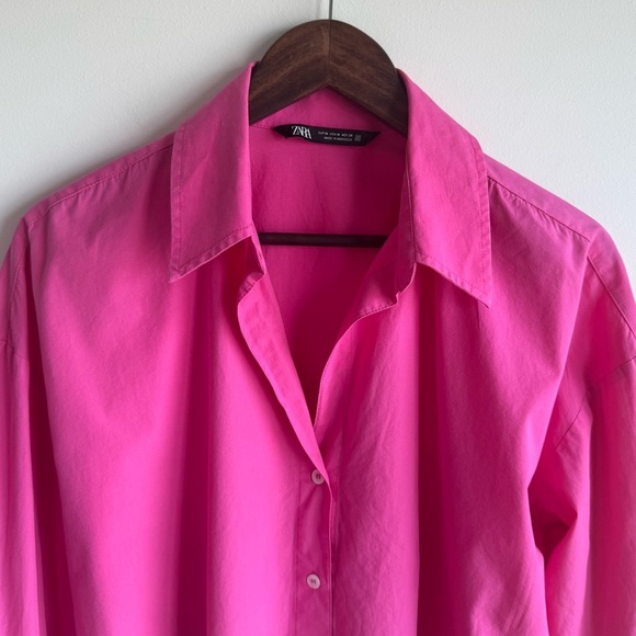 ZARA Pink Cotton Oversized Button Up Shirt Top Size Medium - Picture 6 of 6